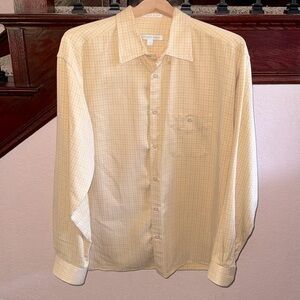 GEOFFREY BEENE MENS Size Large Cream & Plaid Button Up Dress Career Shirt LRG